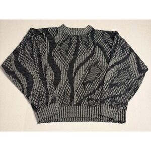 Vintage Saturdays 3D Knit Sweater Mens XL Black Gray Coogi Style 90s Nerdy